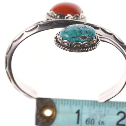 Vintage Native American Sterling Turquoise and coral Cuff bracelet k