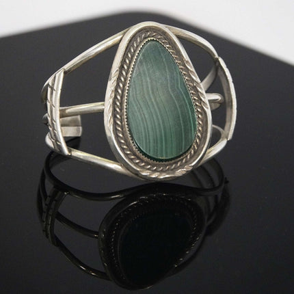 Vintage Navajo Sterling and Malachite Cuff Bracelet