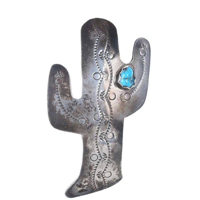 Vintage Navajo Sterling and turquoise cactus pendant/pin