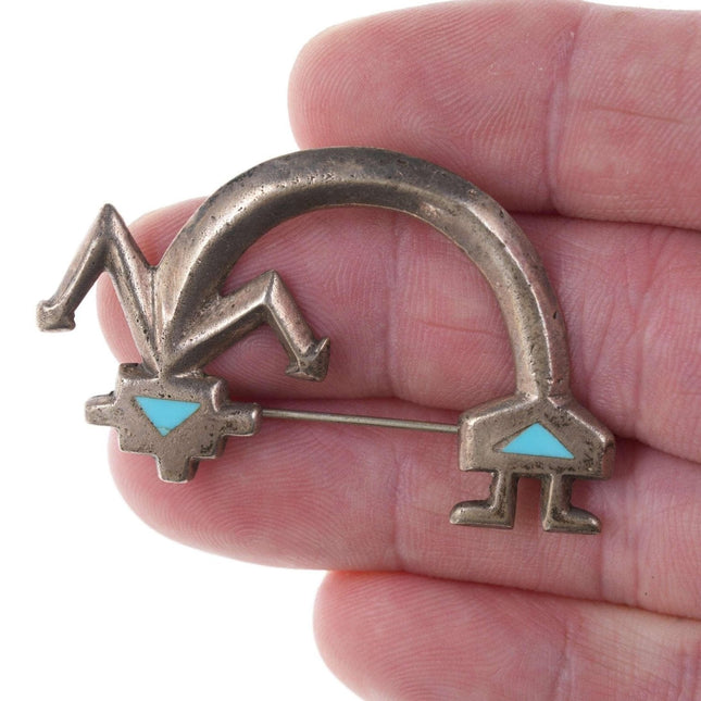 Vintage Native American tufa cast silver/turquoise channel inlay pin