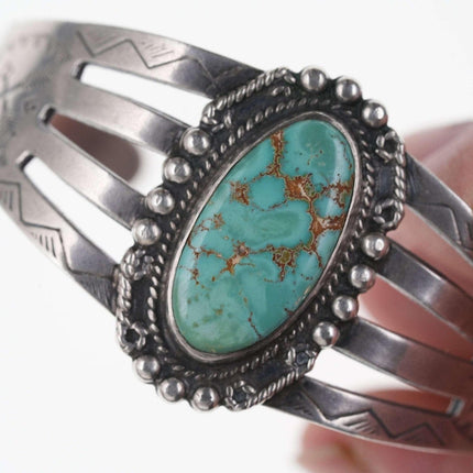 Vintage Fred Harvey era Native American Sterling/turquoise cuff bracelet d