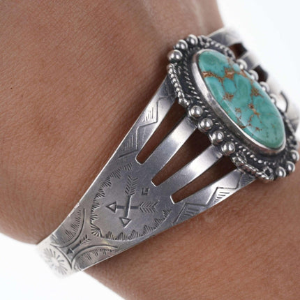 Vintage Fred Harvey era Native American Sterling/turquoise cuff bracelet d