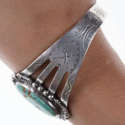 Vintage Fred Harvey era Native American Sterling/turquoise cuff bracelet d