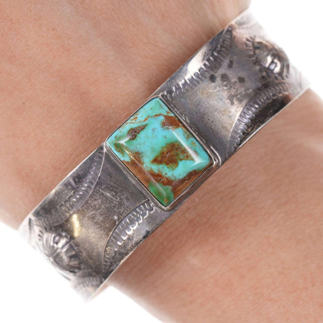 Vintage Native American Stamped sterling turquoise bracelet