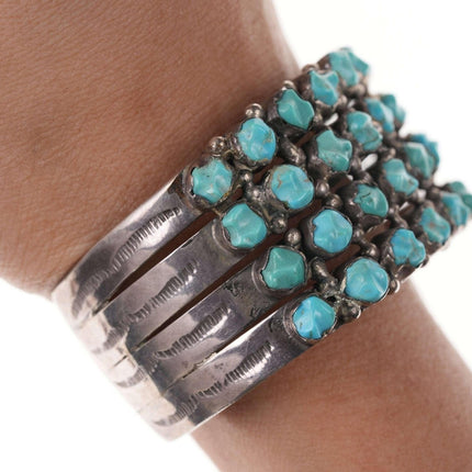 Vintage Native American Sterling Carved Turquoise and row cuff bracelet