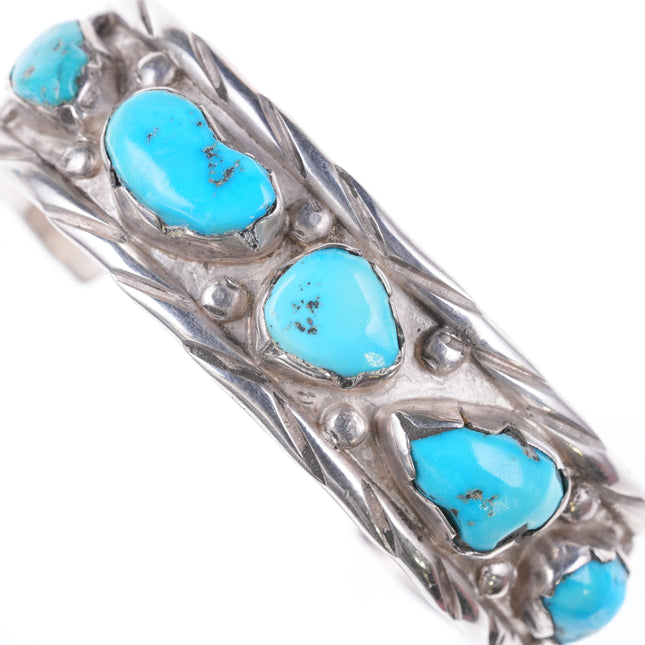 6.5" Vintage Zuni carved turquoise silver bracelet