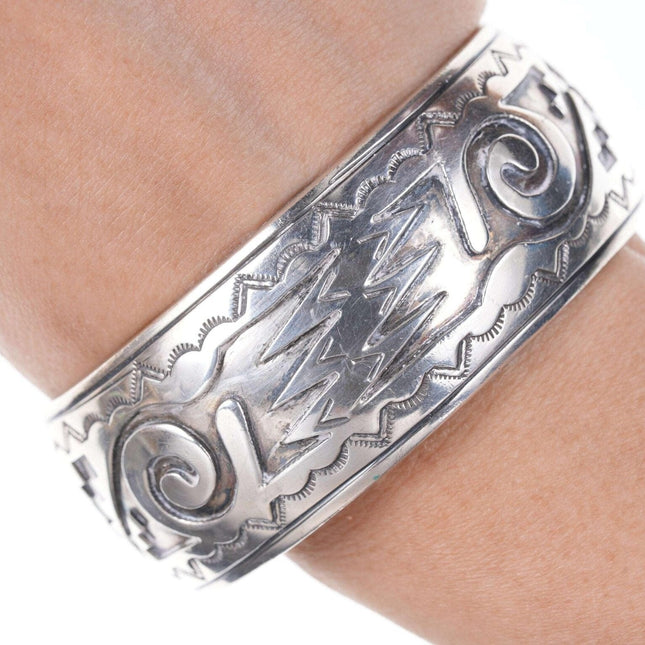 Vintage Hopi Silver Overlay cuff bracelet with stamped border