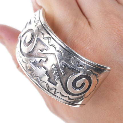 Vintage Hopi Silver Overlay cuff bracelet with stamped border