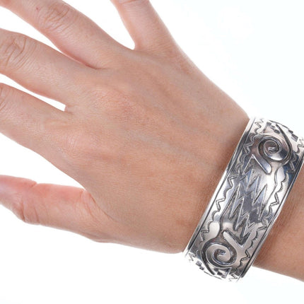 Vintage Hopi Silver Overlay cuff bracelet with stamped border