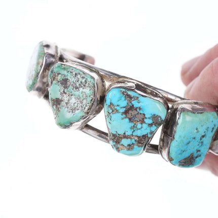 Vintage Native American sterling chunky turquoise cuff bracelet