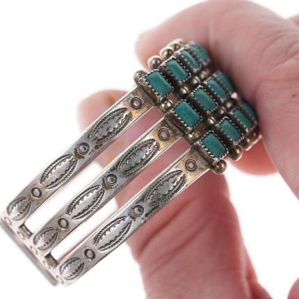 Vintage Native American Silver Turquoise Heavy stamped cuff bracelet