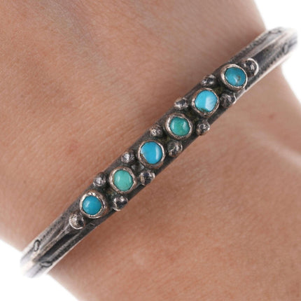 Vintage Native American Sterling/turquoise heavy stamped cuff bracelet c