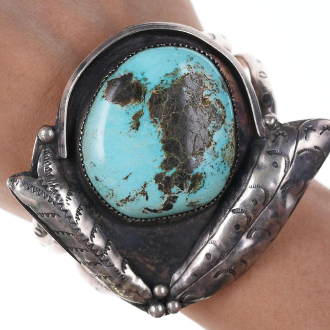 Vintage Native American Sterling/turquoise cuff bracelet n