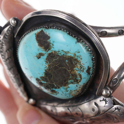 Vintage Native American Sterling/turquoise cuff bracelet n