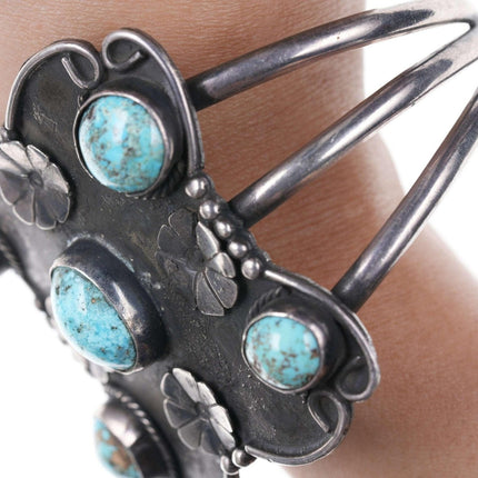 Vintage Native American Sterling/turquoise cuff bracelet k