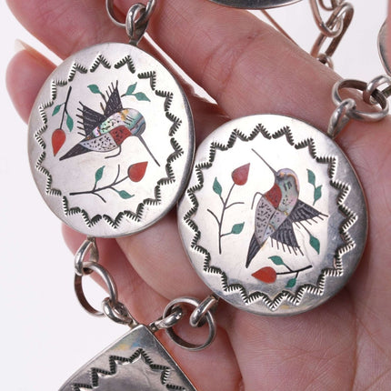 Vintage Navajo Raymond Boyd Sterling Inlaid birds necklace