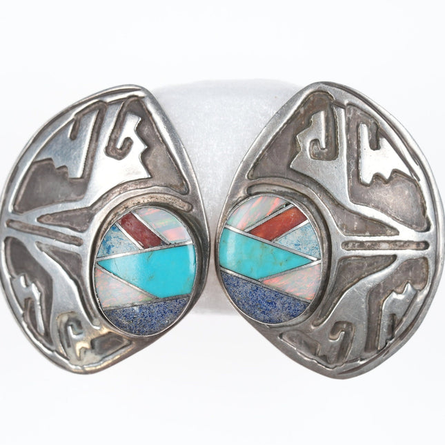 Vintage Native American Sterling Channel inlay overlay style earrings
