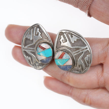 Vintage Native American Sterling Channel inlay overlay style earrings