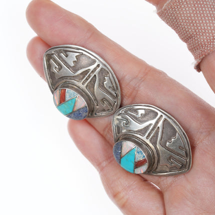 Vintage Native American Sterling Channel inlay overlay style earrings