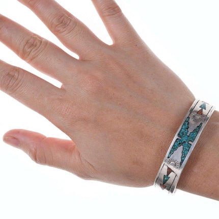 Vintage Navajo Chip inlay cuff bracelet