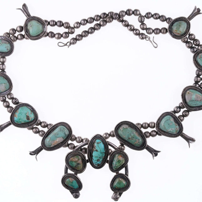 Vintage Navajo Silver and turquoise squash blossom necklace v