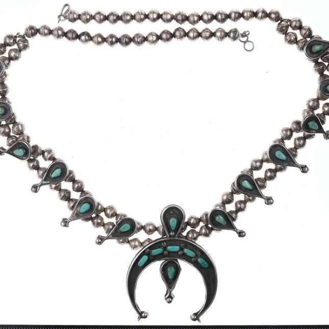 Vintage Native American Sterling/Turquoise squash blossom necklace