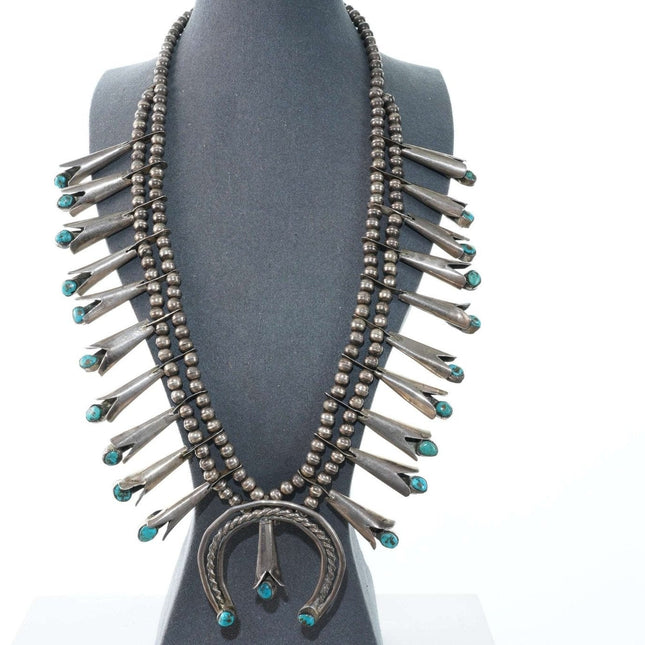 Vintage Navajo Silver and turquoise squash blossom necklace t