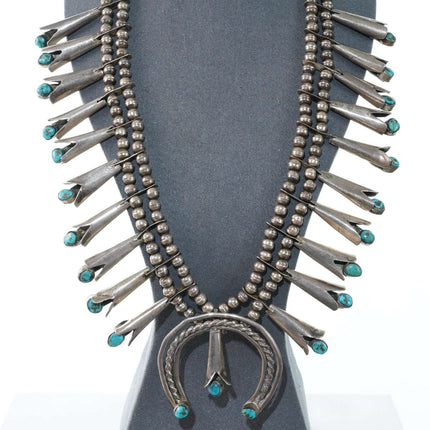 Vintage Navajo Silver and turquoise squash blossom necklace t