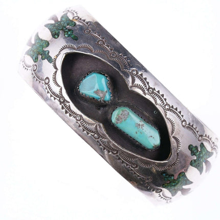 Vintage Navajo Bird Chip inlay turquoise and sterling bracelet