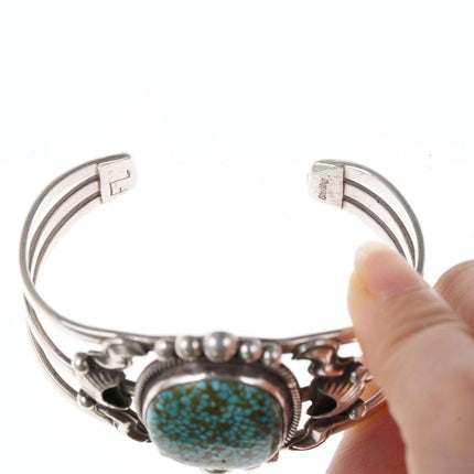 Vintage Native American Sterling Spiderweb Turquoise Mountain Turquoise cuff Bra