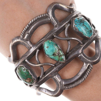 Vintage Native American Sterling/turquoise cuff bracelet d