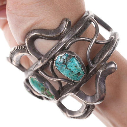 Vintage Native American Sterling/turquoise cuff bracelet d