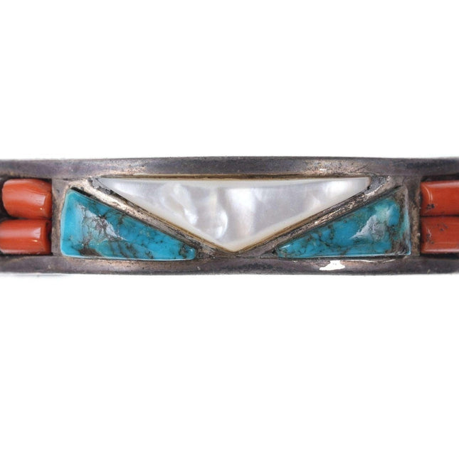 Vintage Native American Heishi Multi-stone silver cuff bracelet