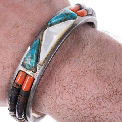 Vintage Native American Heishi Multi-stone silver cuff bracelet