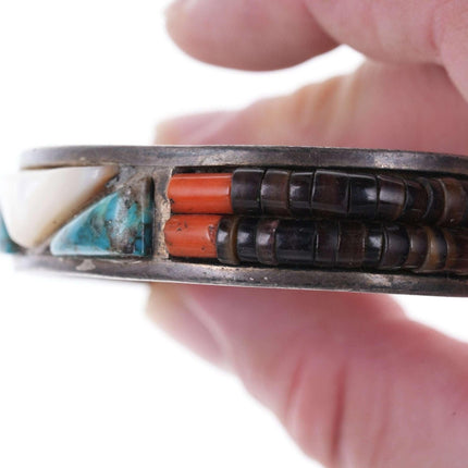 Vintage Native American Heishi Multi-stone silver cuff bracelet