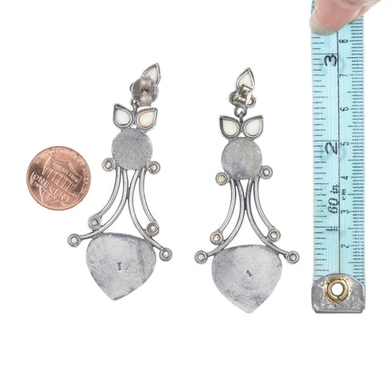 Large Retro Sterling dangle earrings with pearls