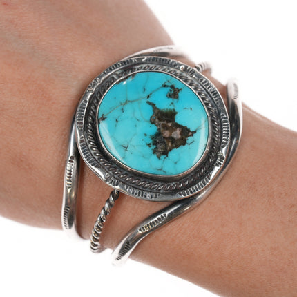 6" 70's Native American sterling and turquoise cuff bracelet