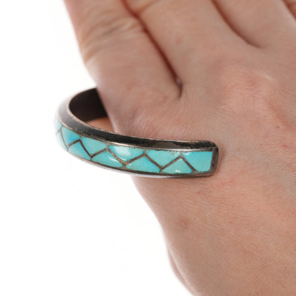 6.5" 1970's MKL Zuni Sterling and turquoise channel inlay cuff bracelet