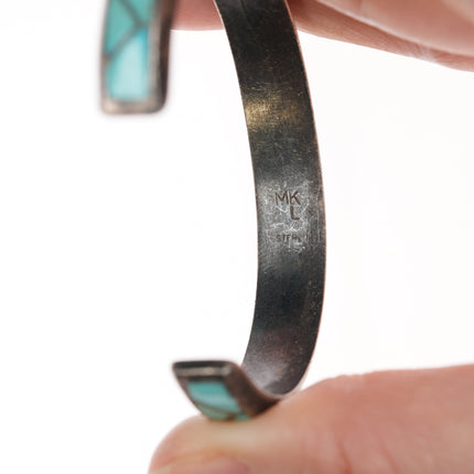 6.5" 1970's MKL Zuni Sterling and turquoise channel inlay cuff bracelet