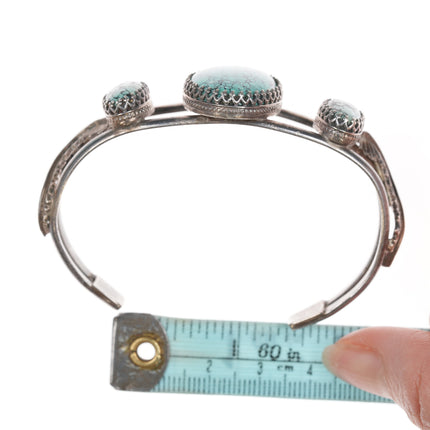 6.5" Vintage Southwestern sterling and turquoise cuff bracelet with fancy bezels