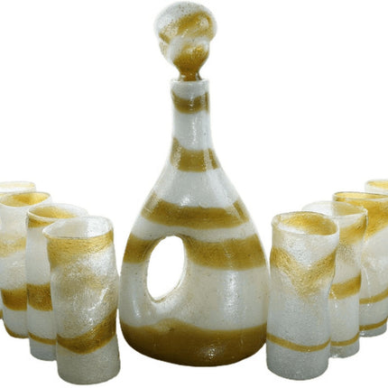 The Best 1960's Recycled Beer Bottle Art Glass Biomorphic Decanter/Tumbler set