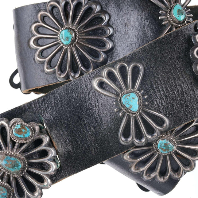 Vintage Native American Tufa Cast Sterling/turquoise concho belt
