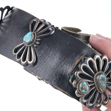 Vintage Native American Tufa Cast Sterling/turquoise concho belt