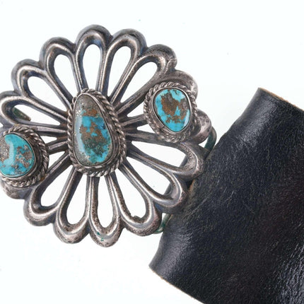 Vintage Native American Tufa Cast Sterling/turquoise concho belt