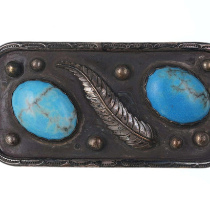 Vintage Native American Sterling & turquoise belt buckle