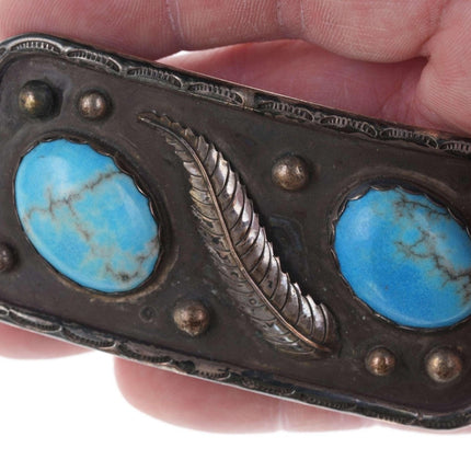 Vintage Native American Sterling & turquoise belt buckle