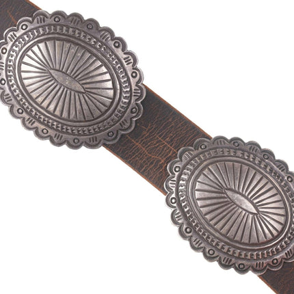 Vintage Navajo Hand stamped silver concho belt