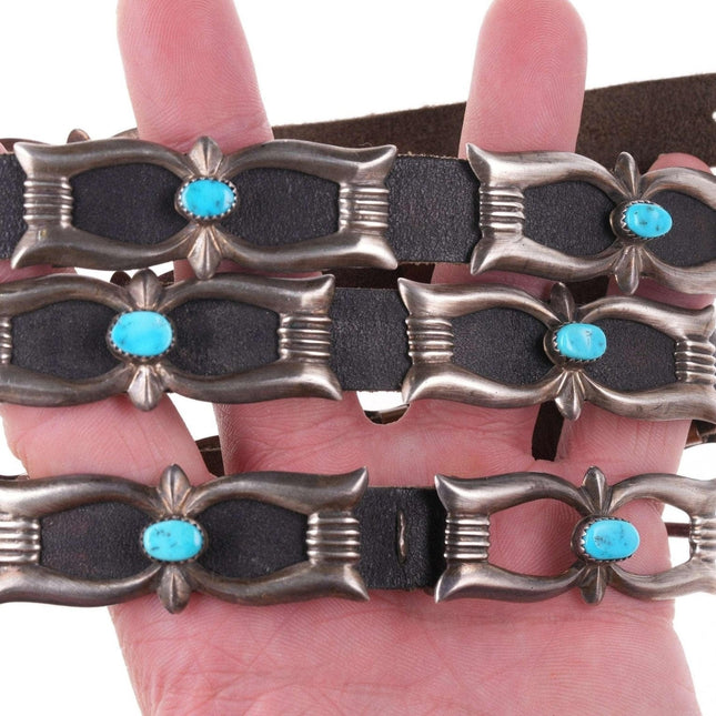 Vintage Native American Tufa Cast sterling and turquoise concho belt