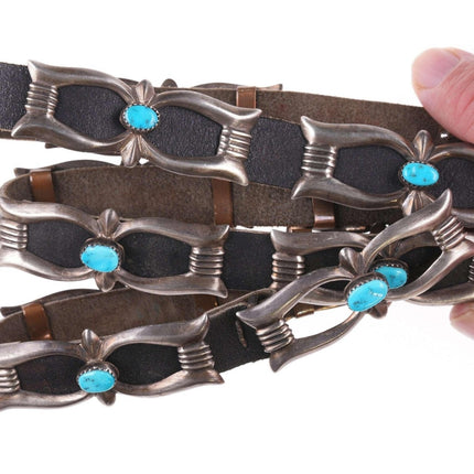 Vintage Native American Tufa Cast sterling and turquoise concho belt