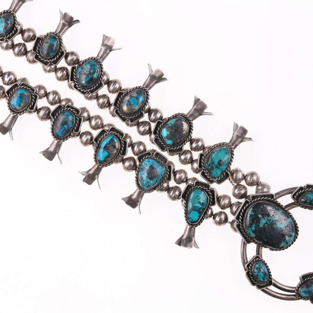 Vintage Navajo Silver and turquoise squash blossom necklace f